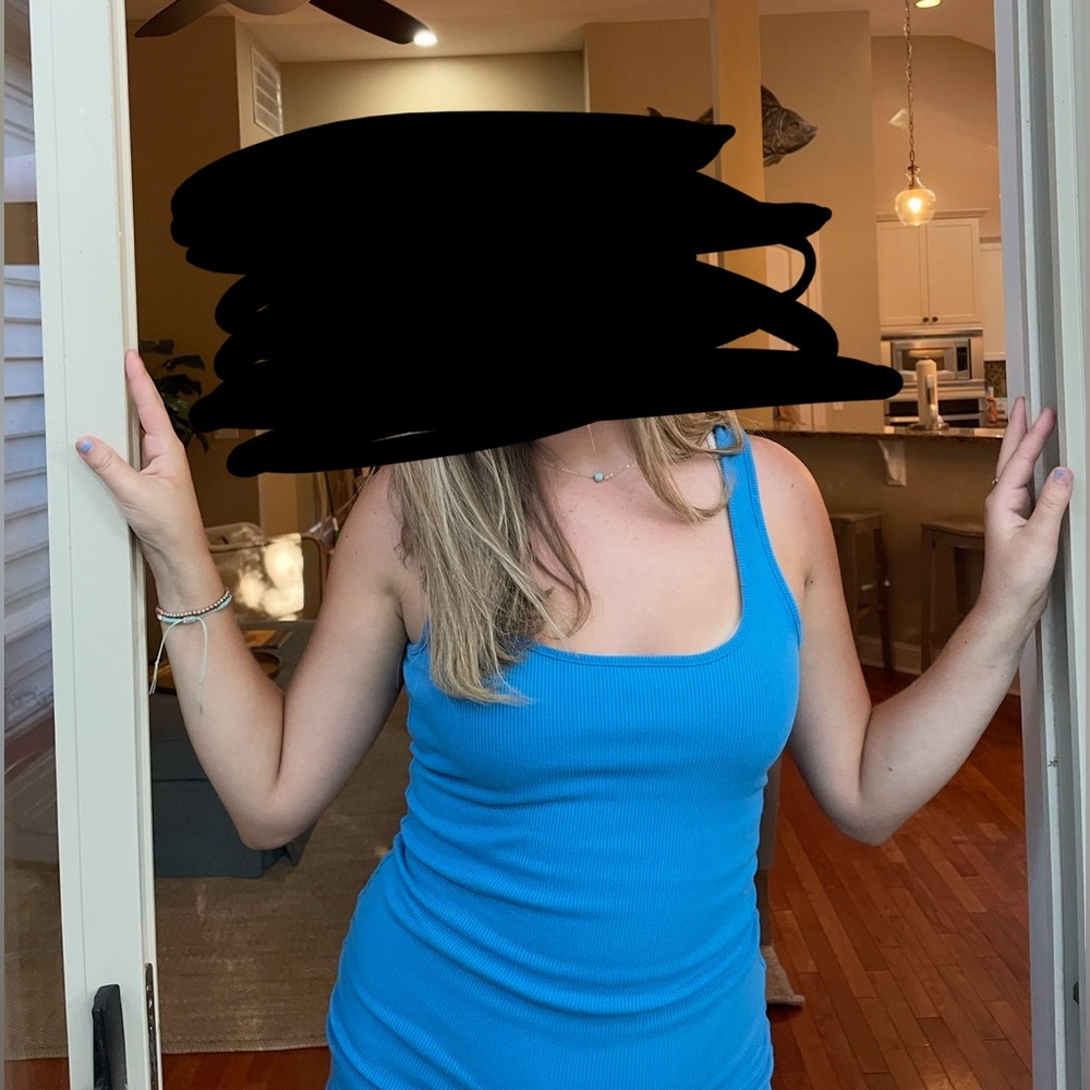 Love Tree Bright Turquoise Ribbed Mini Dress